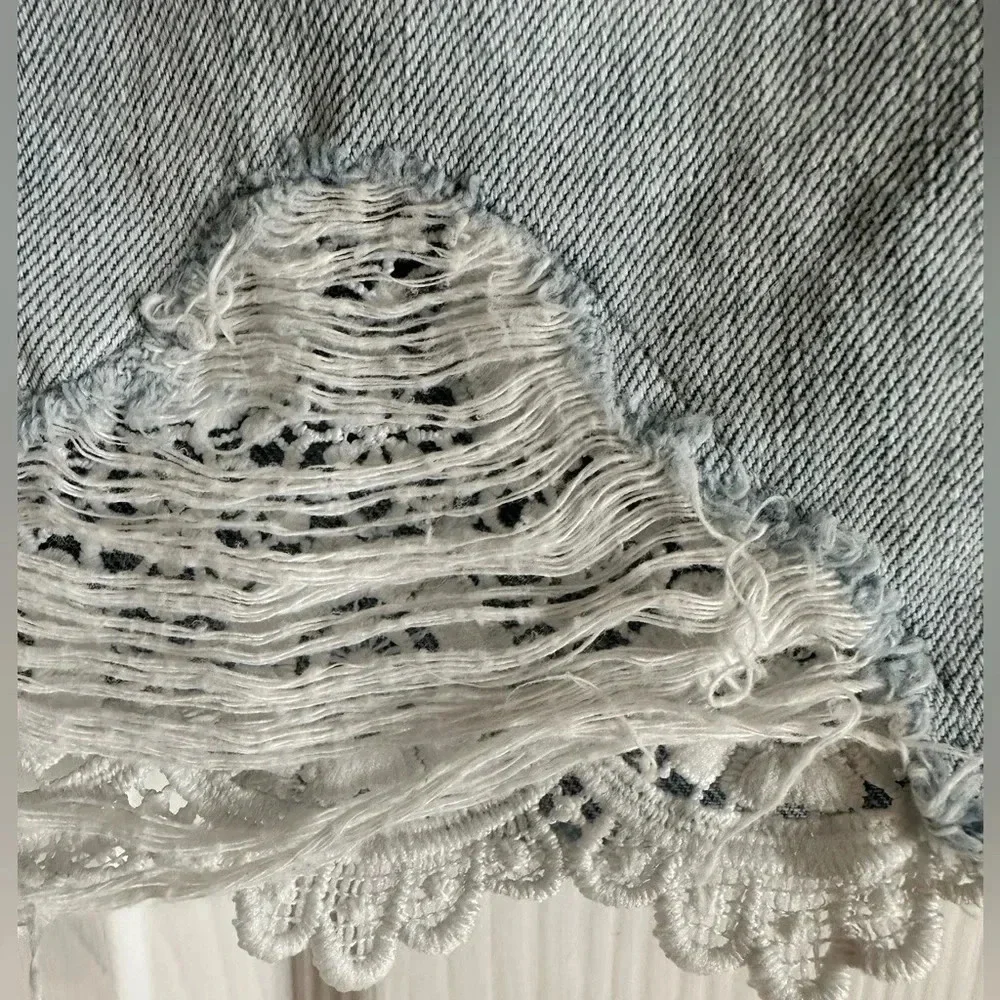 American Eagle denim mini skirt with peekaboo lace